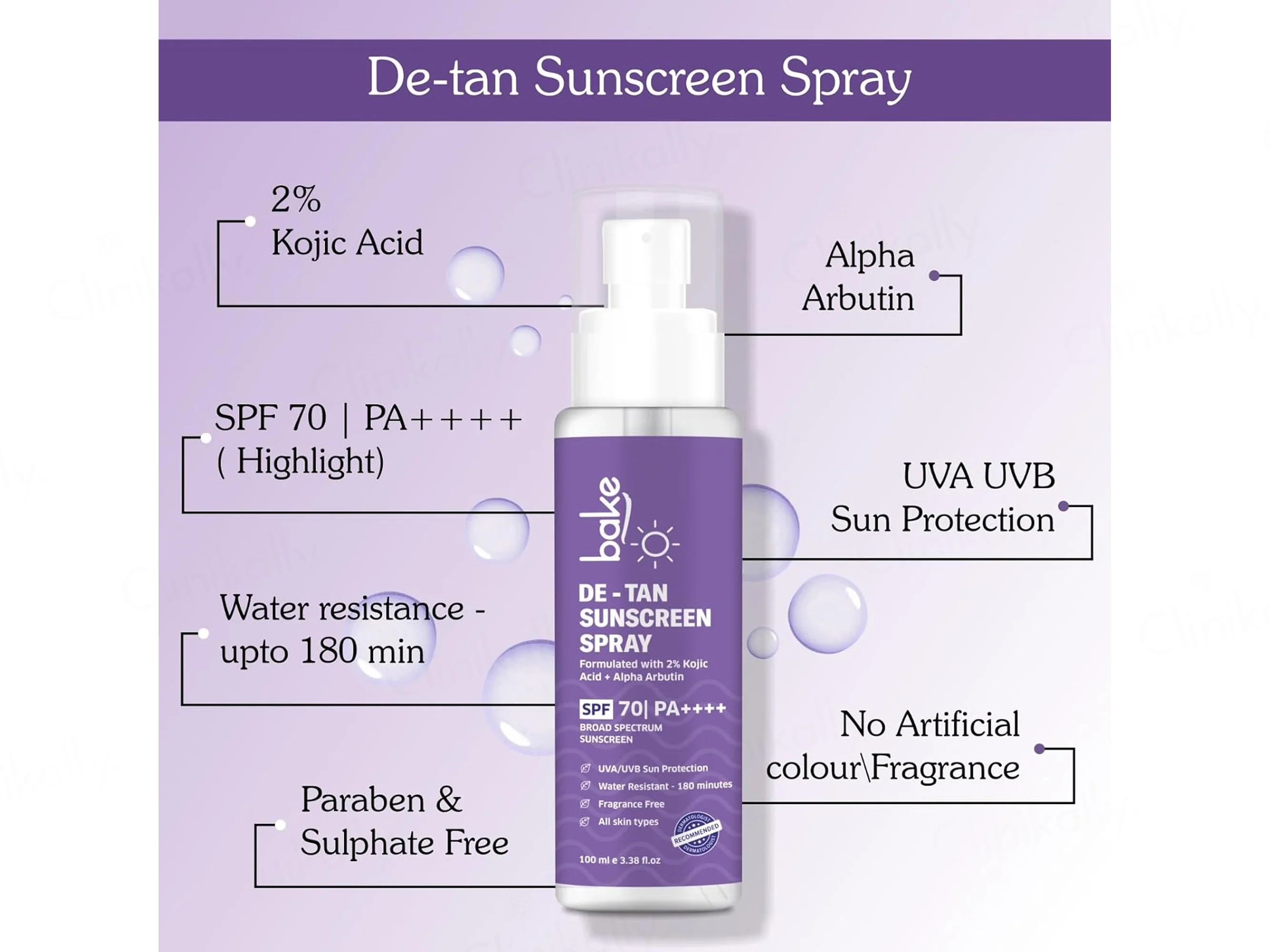 BAKE De-Tan Sunscreen Spray SPF 70 PA+++ - Image 3