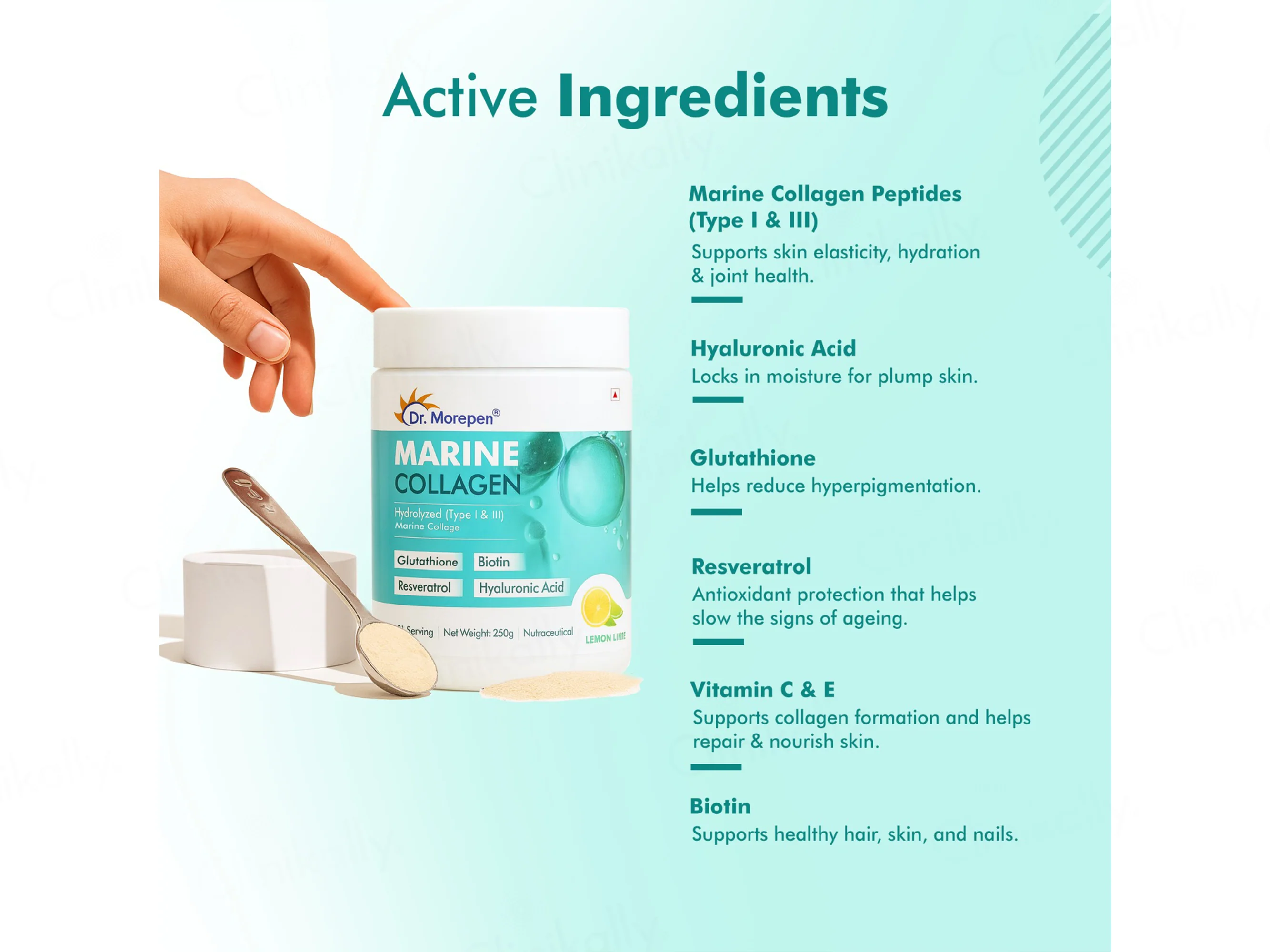 Dr. Morepen Hydrolyzed Type I & III Marine Collagen Powder - Lemon Lime Flavour - Image 3