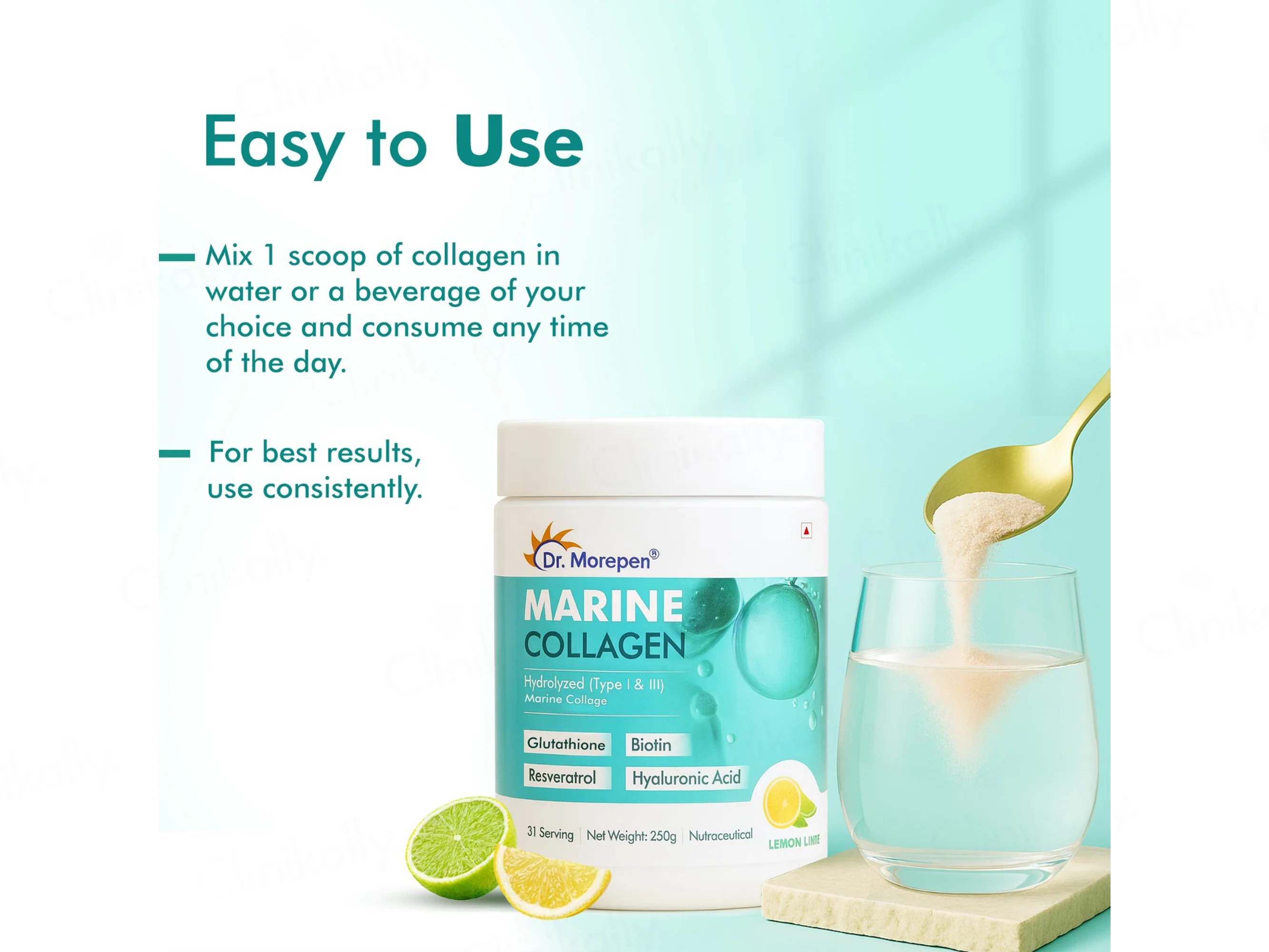 Dr. Morepen Hydrolyzed Type I & III Marine Collagen Powder - Lemon Lime Flavour - Image 7