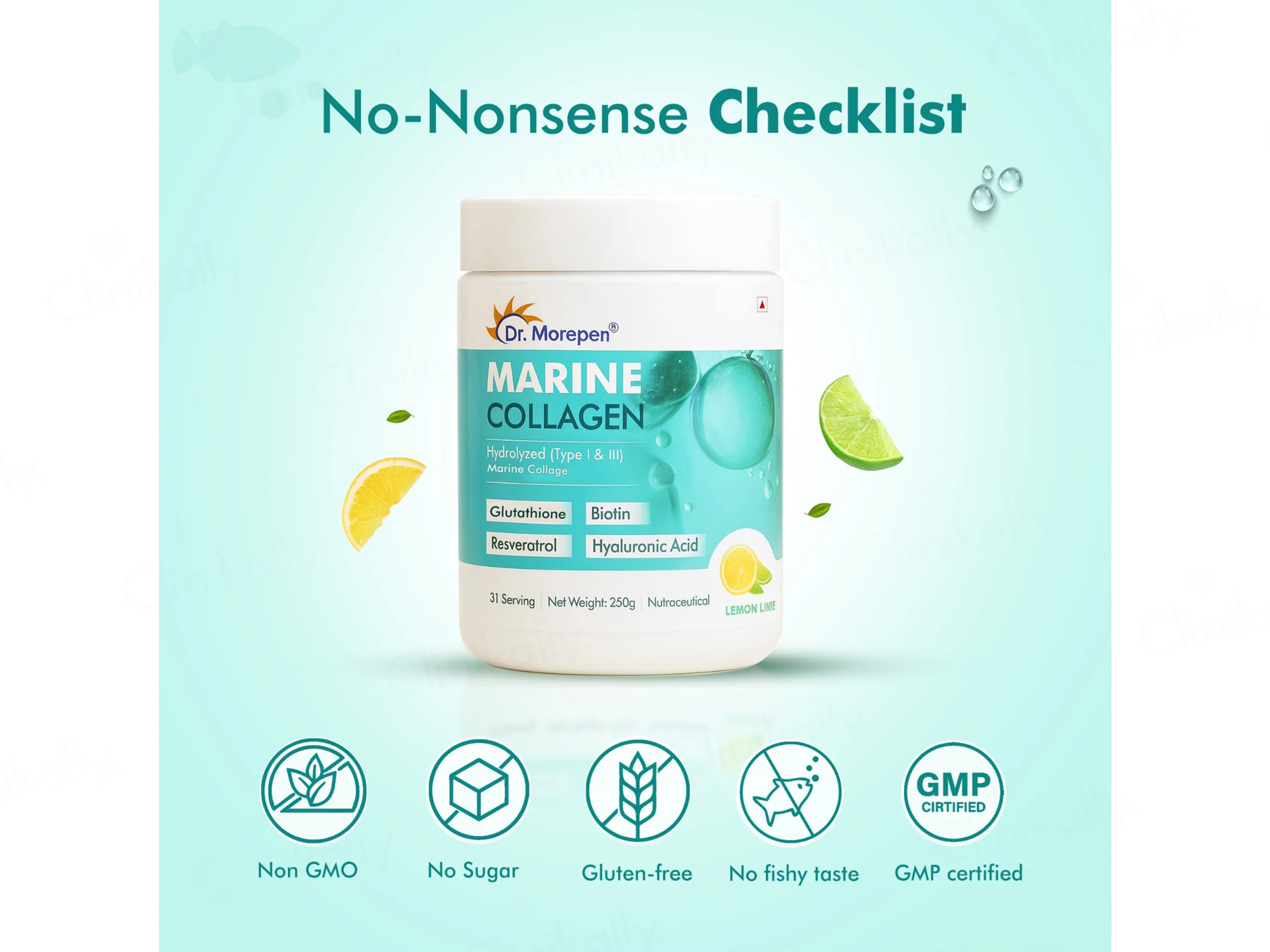 Dr. Morepen Hydrolyzed Type I & III Marine Collagen Powder - Lemon Lime Flavour - Image 8