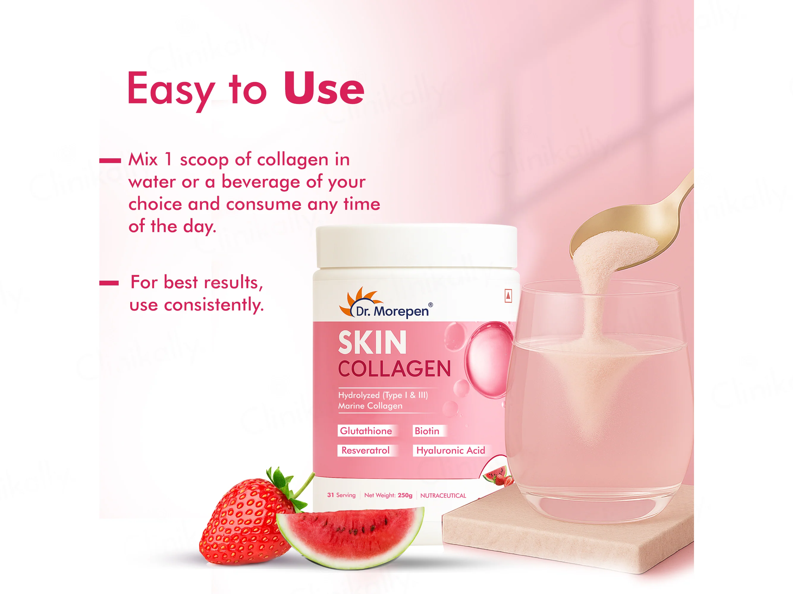 Dr. Morepen Hydrolyzed Type I & III Marine Skin Collagen Powder - Strawberry Watermelon Flavour - Image 7