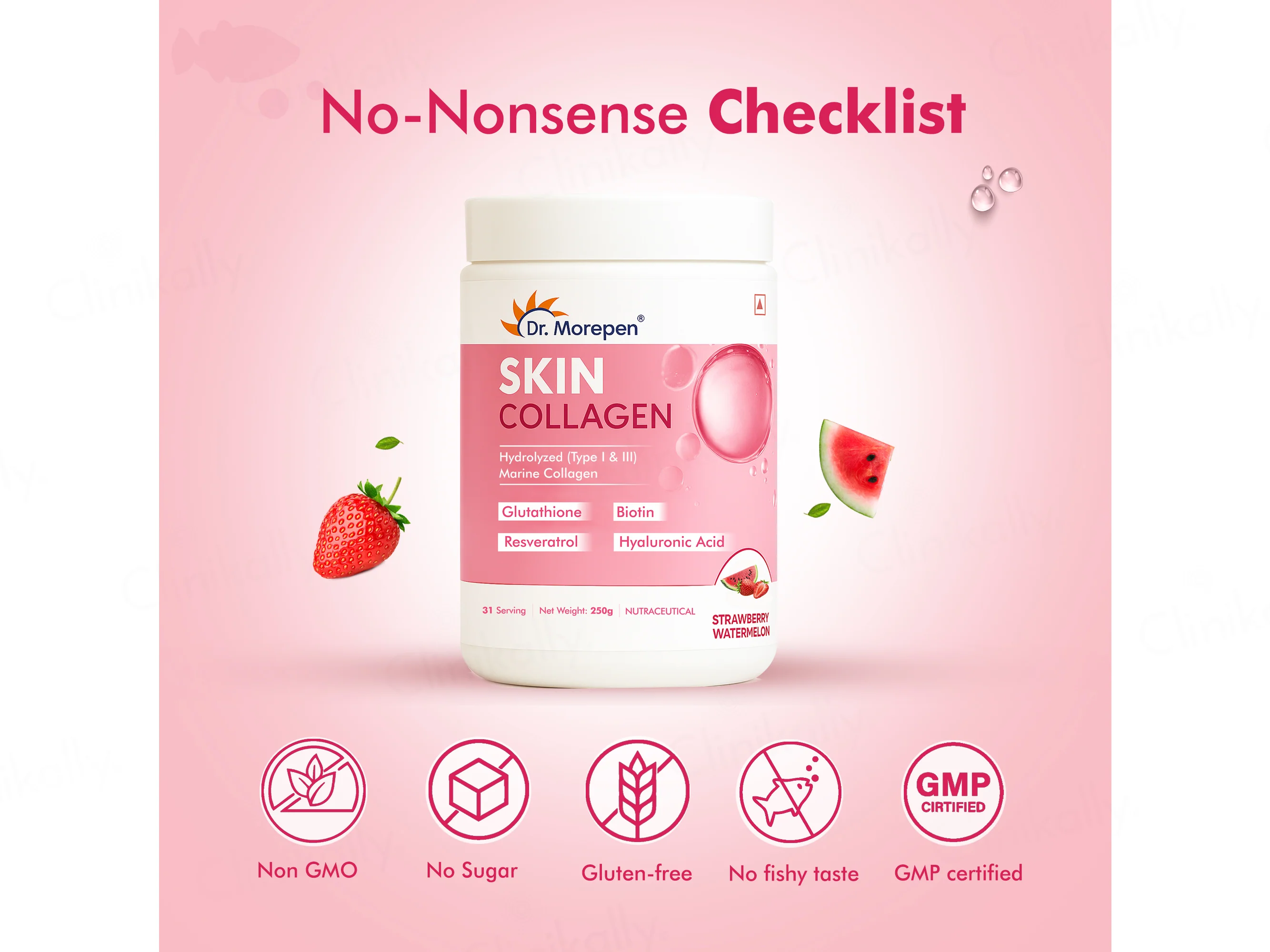 Dr. Morepen Hydrolyzed Type I & III Marine Skin Collagen Powder - Strawberry Watermelon Flavour - Image 8