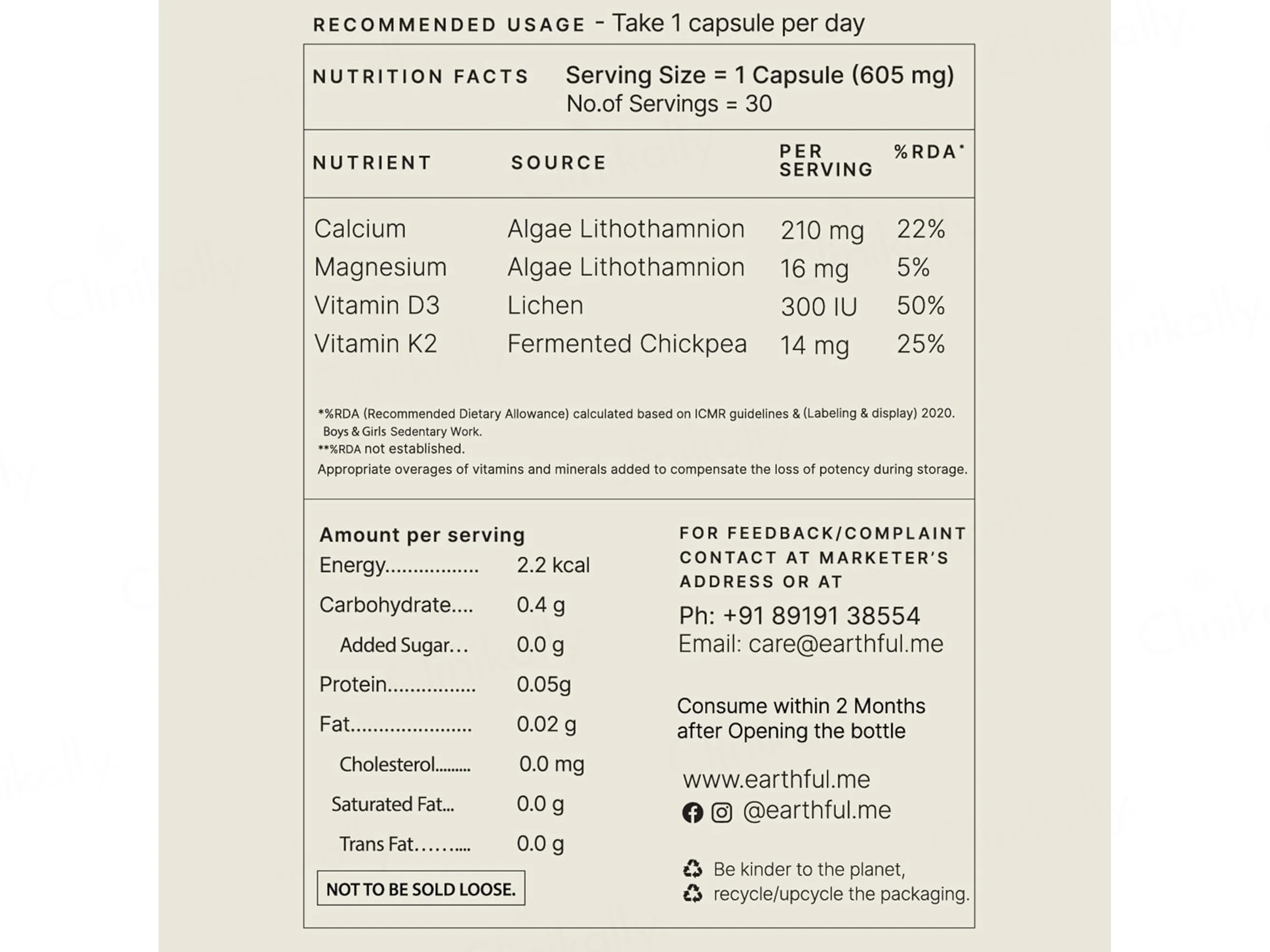 Earthful Multivitamin, Calcium + D3 + K2 Nutraceutical Veg Capsule Combo Kit For Teens - Image 6
