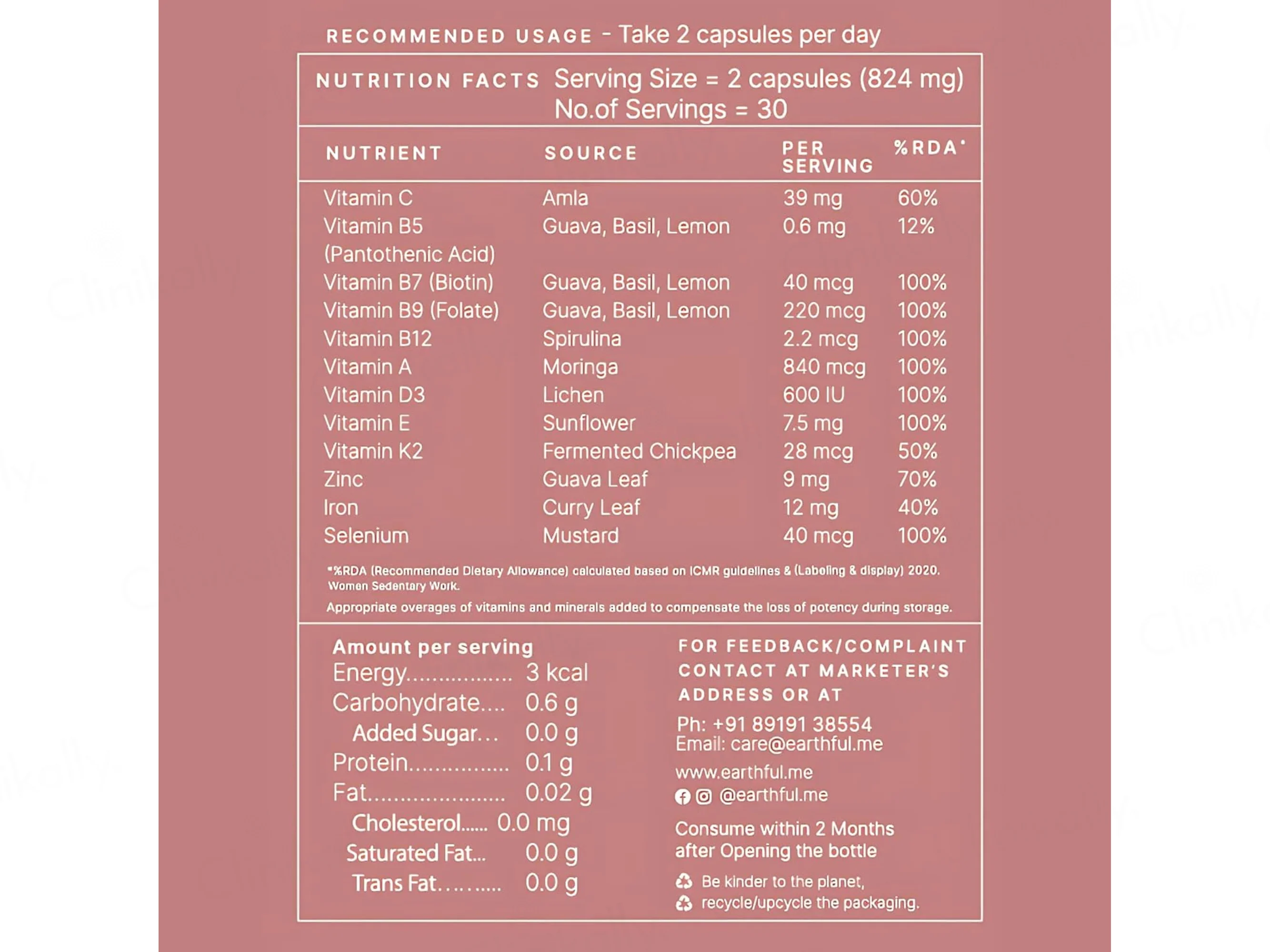 Earthful Women Multivitamin 18+ Nutraceutical Veg Capsule - Image 4