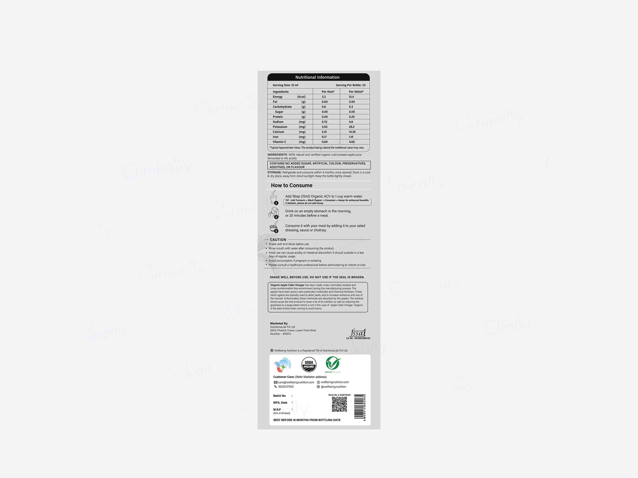 Wellbeing Nutrition Organic Apple Cider Vinegar - Image 2